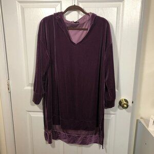 Roaman's women purple hoodie sweater in shiny purple hi-lo, 18